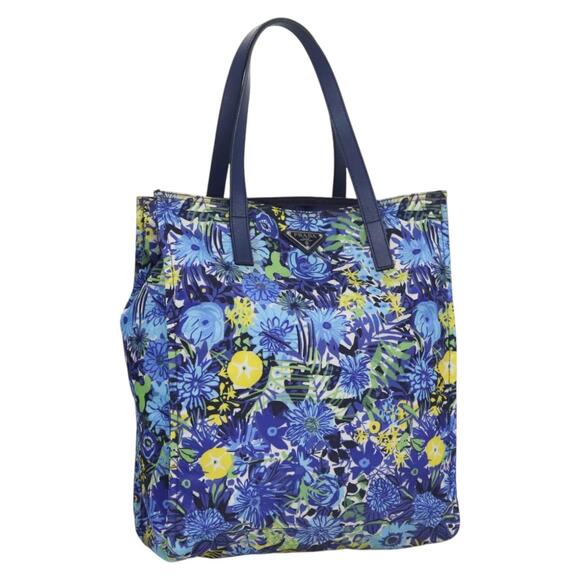 PRADA Flower Tote Bag Nylon Blue - Picture 1 of 16